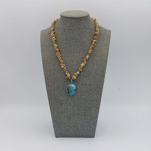 Turquoise Colored A V Max Necklace Boho Beach Natural Stone Signed Vintage 16" +